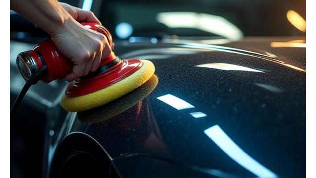 Auto wird poliert, reflektierende Oberfläche
